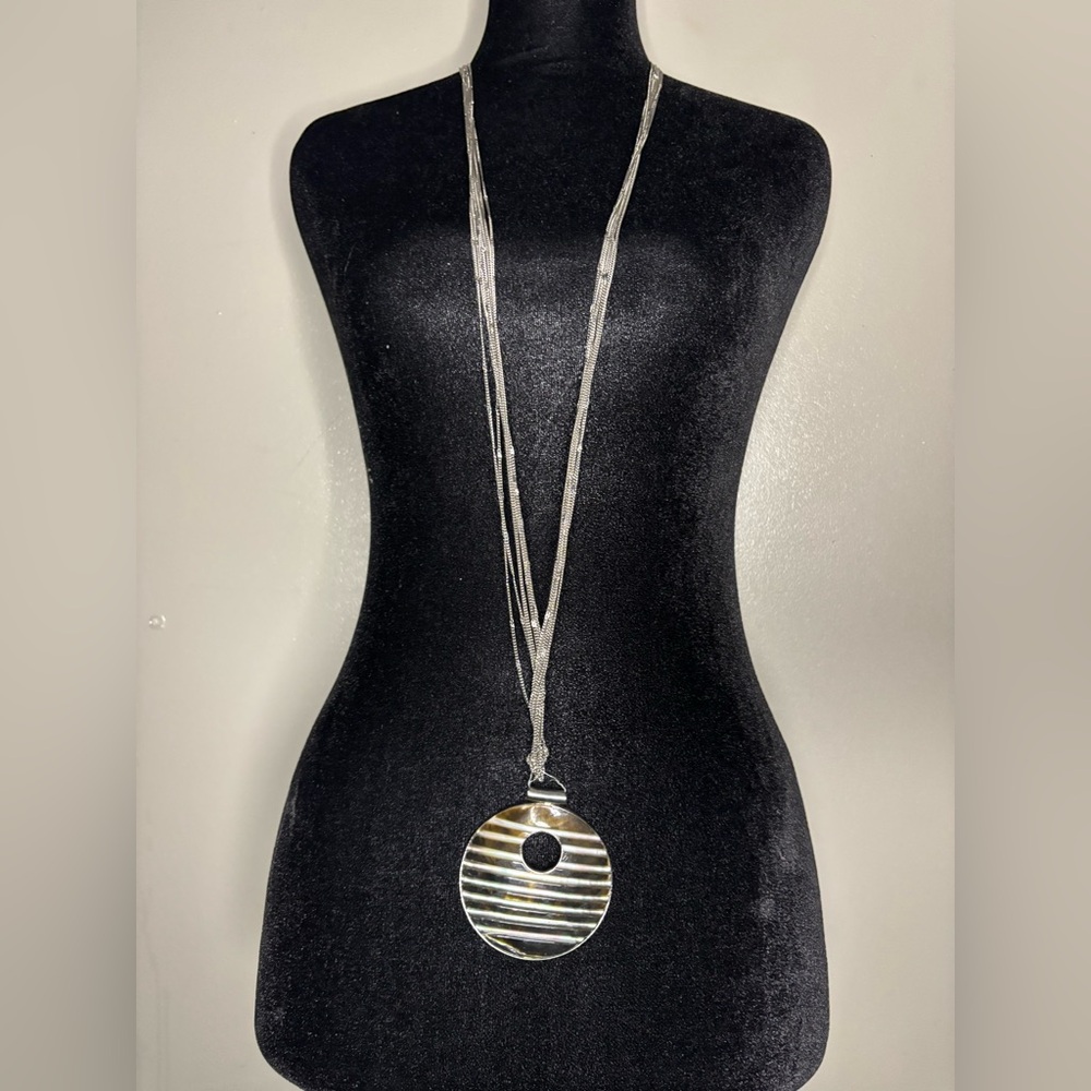 Striped Silver Pendant Necklace